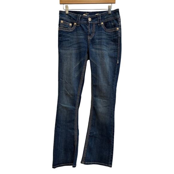 Seven 7 Women 6 Embroidered Mid Rise Blue Denim Bootcut Jeans Casual - Picture 1 of 9